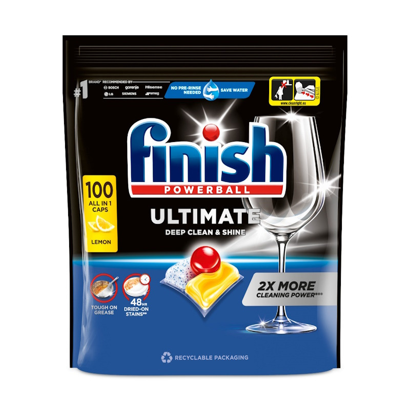 Finish Powerball Ultimate Deep Clean and Shine Lemon &ndash; Tabletki do zmywarki &ndash; 100 sztuk