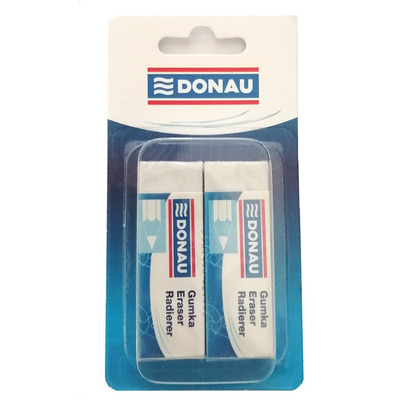 Gumka uniwersalna DONAU, 62x21x11mm, blister - 2szt., bia�a