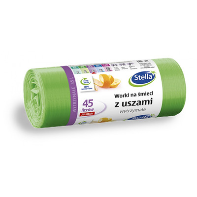 Worki na �mieci STELLA, z uszami, 45 l, 20 szt., zielone, zielony