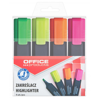Zakreślacz fluorescencyjny OFFICE PRODUCTS, 1-5mm (linia), 4szt., mix kolorów