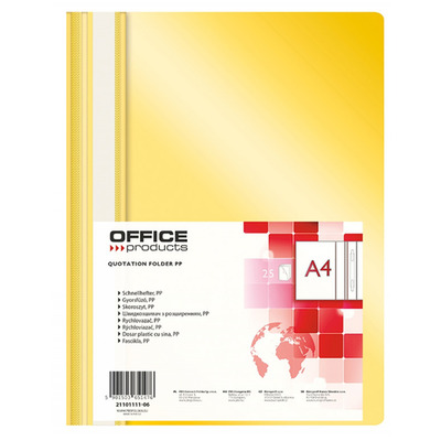 Skoroszyt OFFICE PRODUCTS, PP, A4, miękki, 100/170mikr., żółty