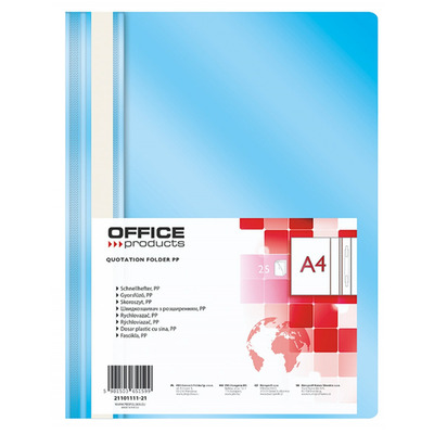 Skoroszyt OFFICE PRODUCTS, PP, A4, miękki, 100/170mikr., jasnoniebieski
