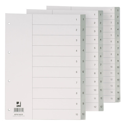Przekładki Q-CONNECT, PP, A4, 230x297mm, 1-12, 12 kart, szare