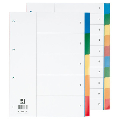 Przekładki Q-CONNECT, PP, A4, 230x297mm, 10+1 kart, mix kolorów