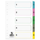 Przekładki Q-CONNECT Mylar, karton, A4, 225x297mm, 1-5, 5 kart, lam. indeks, mix kolorów