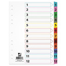 Przekadki Q-CONNECT Mylar, karton, A4, 225x297mm, 1-12, 12 kart, lam. indeks, mix kolorw