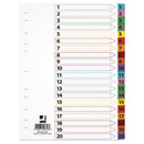 Przekadki Q-CONNECT Mylar, karton, A4, 225x297mm, 1-20, 20 kart, lam. indeks, mix kolorw
