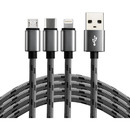 Kabel USB-A -> USB-C/microUSB/Lightning 3w1 1,2m 2,4A pleciony czarny EVERACTIVE (CBB-1.2MCI)