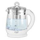 Czajnik elektryczny ADLER AD 1299, 1, 5L, z regulacj� temperatury i zaparzaczem, szklany, bia�y