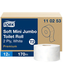 Tork - Papier toaletowy w mini jumbo roli, bia�y, makulatura, 2-warstwowy, 170 m