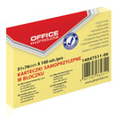 Bloczek samoprzylepny OFFICE PRODUCTS, 51x76mm, 1x100 kart., pastel, jasno�&oacute;�ty